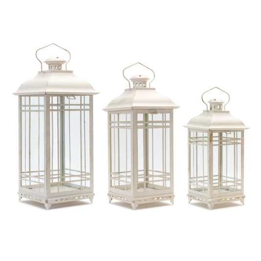Melrose International Traditional Ivory Metal Lantern (Set of 3)