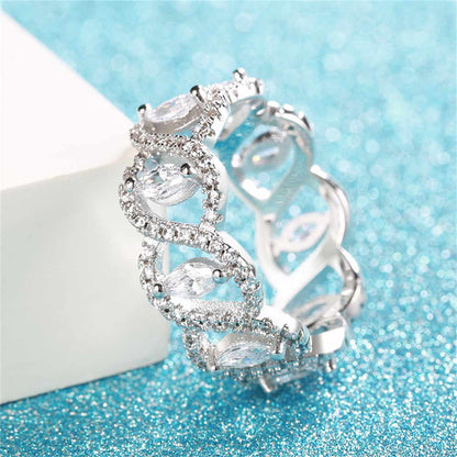 Cubic Zirconia & Crystal Marquise-Cut Leaves Band Ring-2