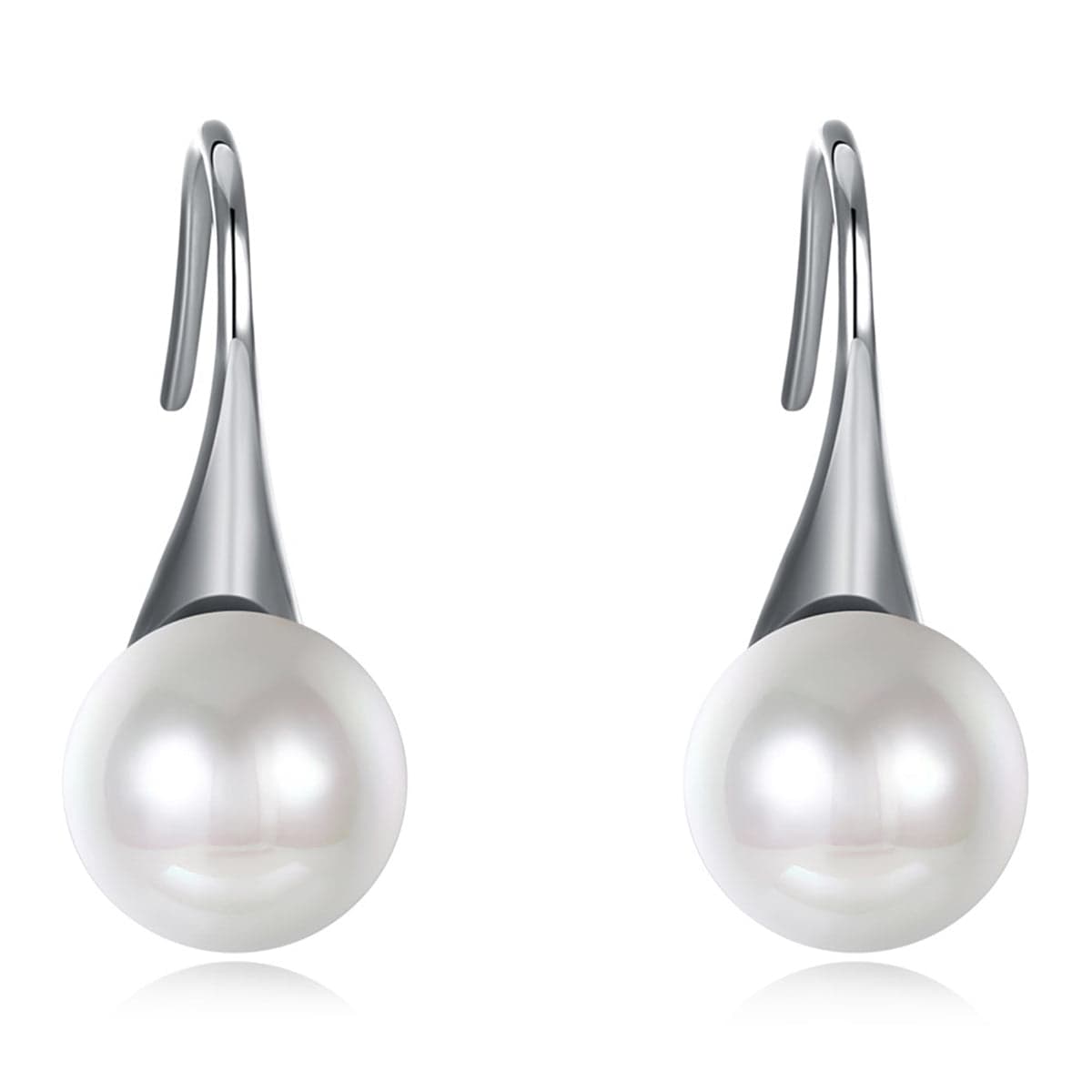 Pearl & Silvertone Tapered Drop Earrings
