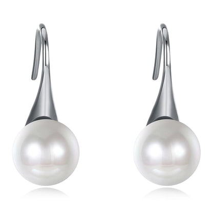 Pearl & Silvertone Tapered Drop Earrings