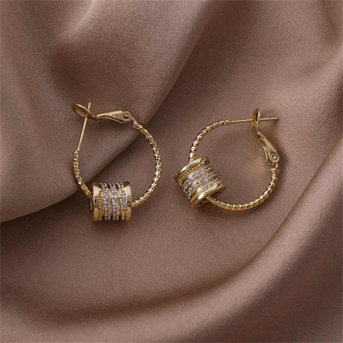 Cubic Zirconia & Goldtone Pavé-Detail Coin Hoop Earrings