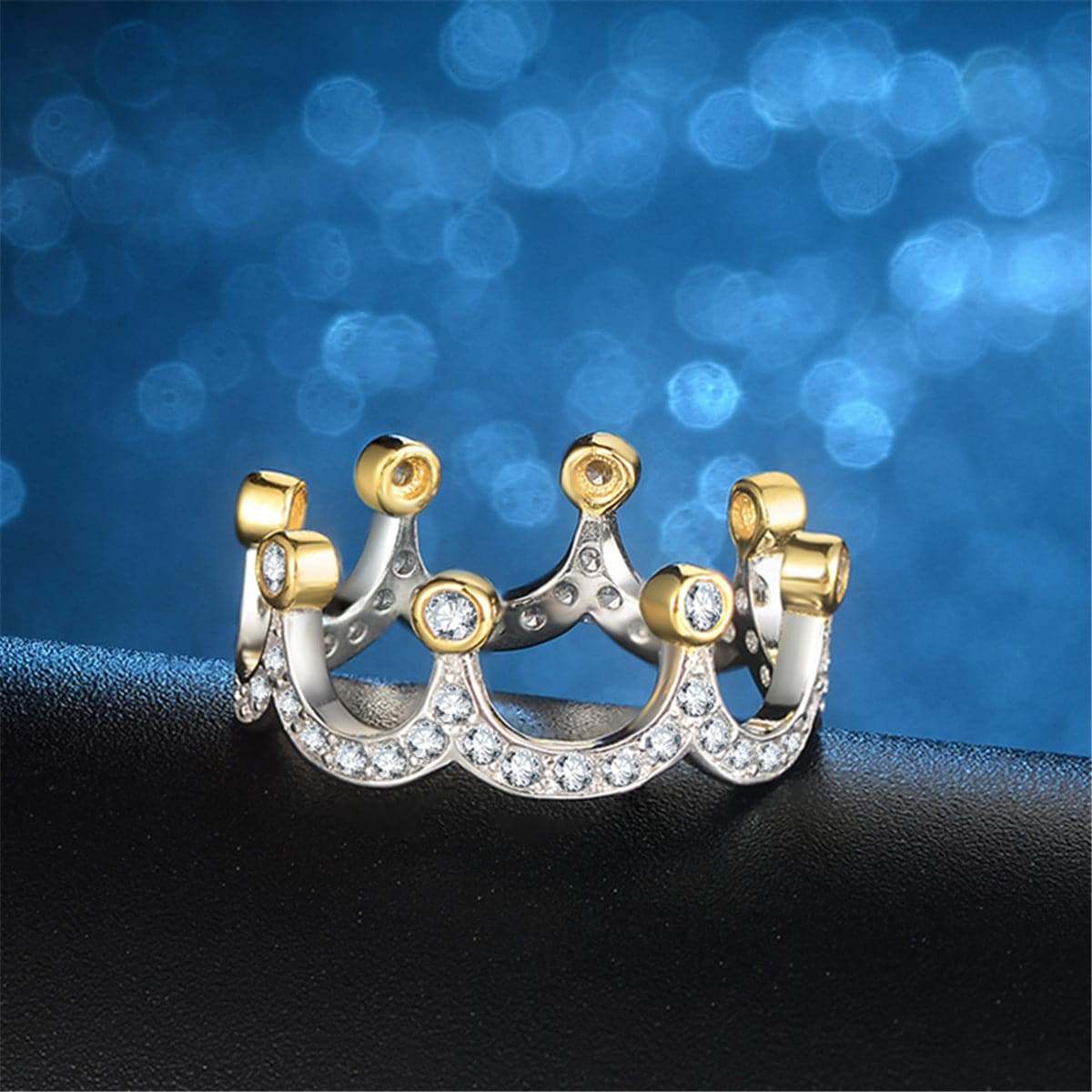 Cubic Zirconia & Two-Tone Crown Band Ring-5