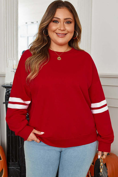 Sophia Varsity Striped Detail Sweatshirt - Light Gray / 1X - 14W-16W