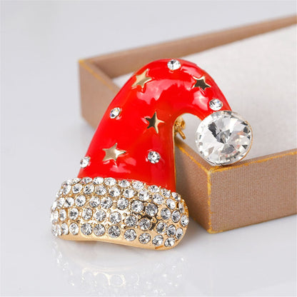 Cubic Zirconia & Goldtone Star Santa Hat Brooch