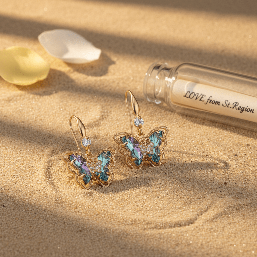 Blue Crystal & Cubic Zirconia Goldtone Butterfly Hook Earrings