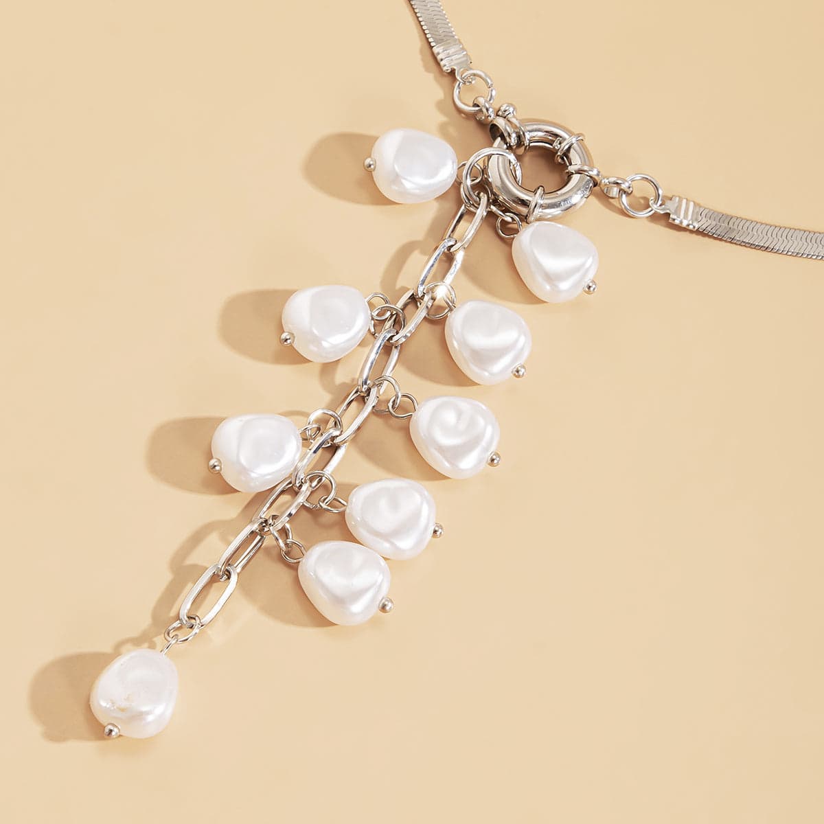 Pearl & Silvertone Ear of Wheat Pendant Necklace