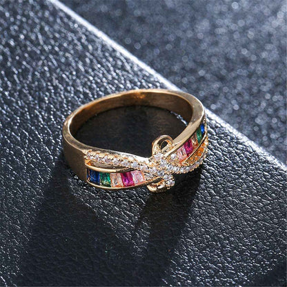 Cubic Zirconia & Rainbow Crystal Rattan Ring-3