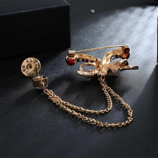Cubic Zirconia & Enamel Goldtone Candy Cane Layered Chain Brooch