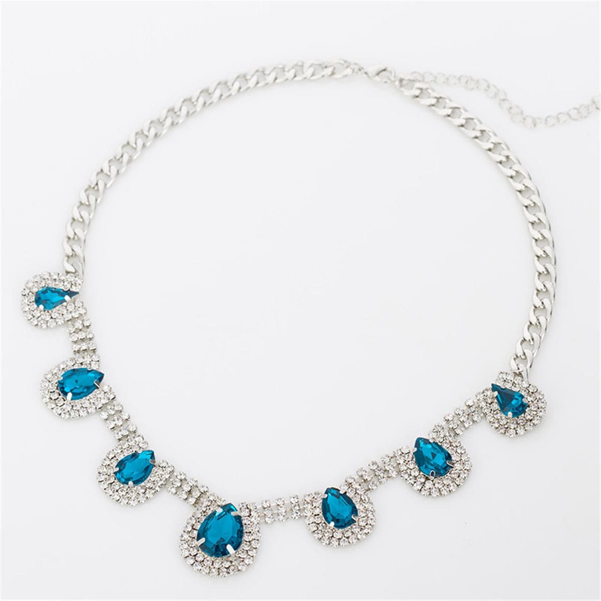 Blue Crystal & Cubic Zirconia Pear Statement Necklace
