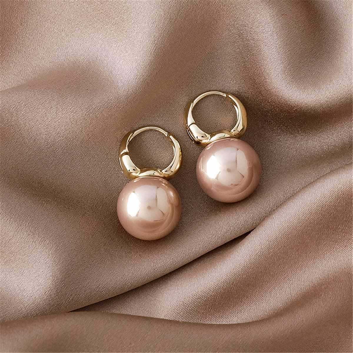 Pink Pearl & Goldtone Huggie Earrings