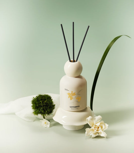 SOYAMOO Moonlit Gardenia Sculpted Round Shoulder Reed Diffuser – 150ml