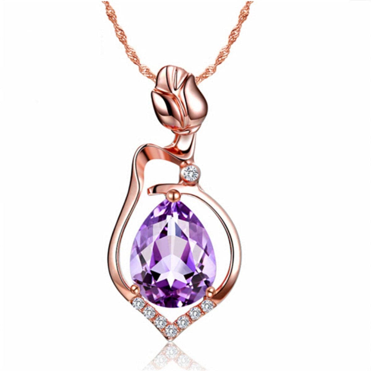 Purple Crystal & Rose Goldtone Drop Pendant Necklace
