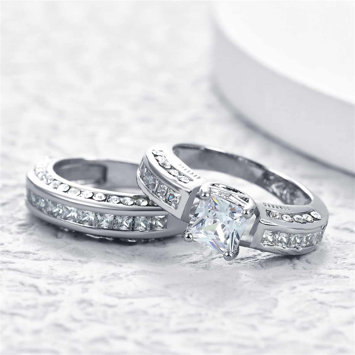 Crystal & Cubic Zirconia Princess-Cut Ring Set-2