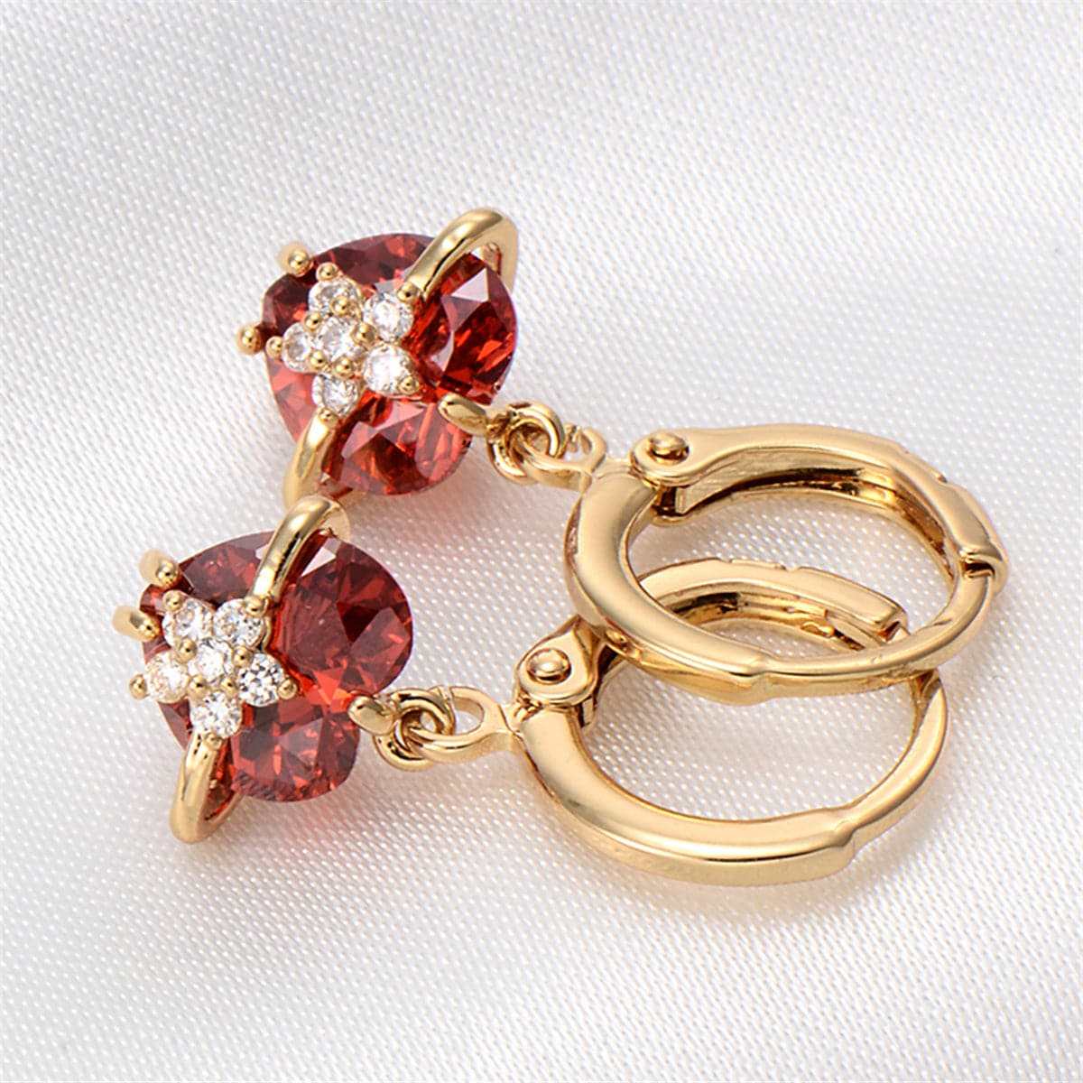 Red Crystal & Cubic Zirconia Goldtone Heart Drop Earrings