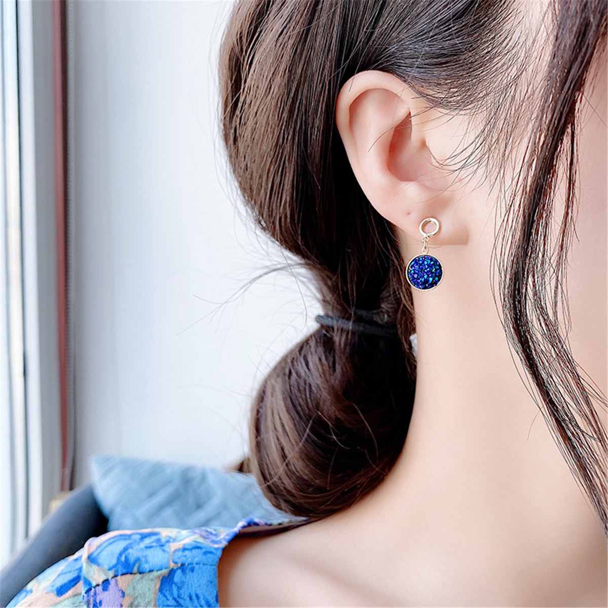 Cubic Zirconia & Blue Resin Goldtone Mismatch Drop Earrings