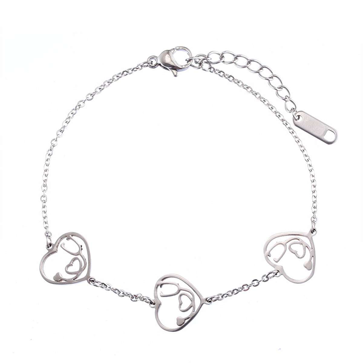 Silvertone Stethoscope Heart Charm Bracelet