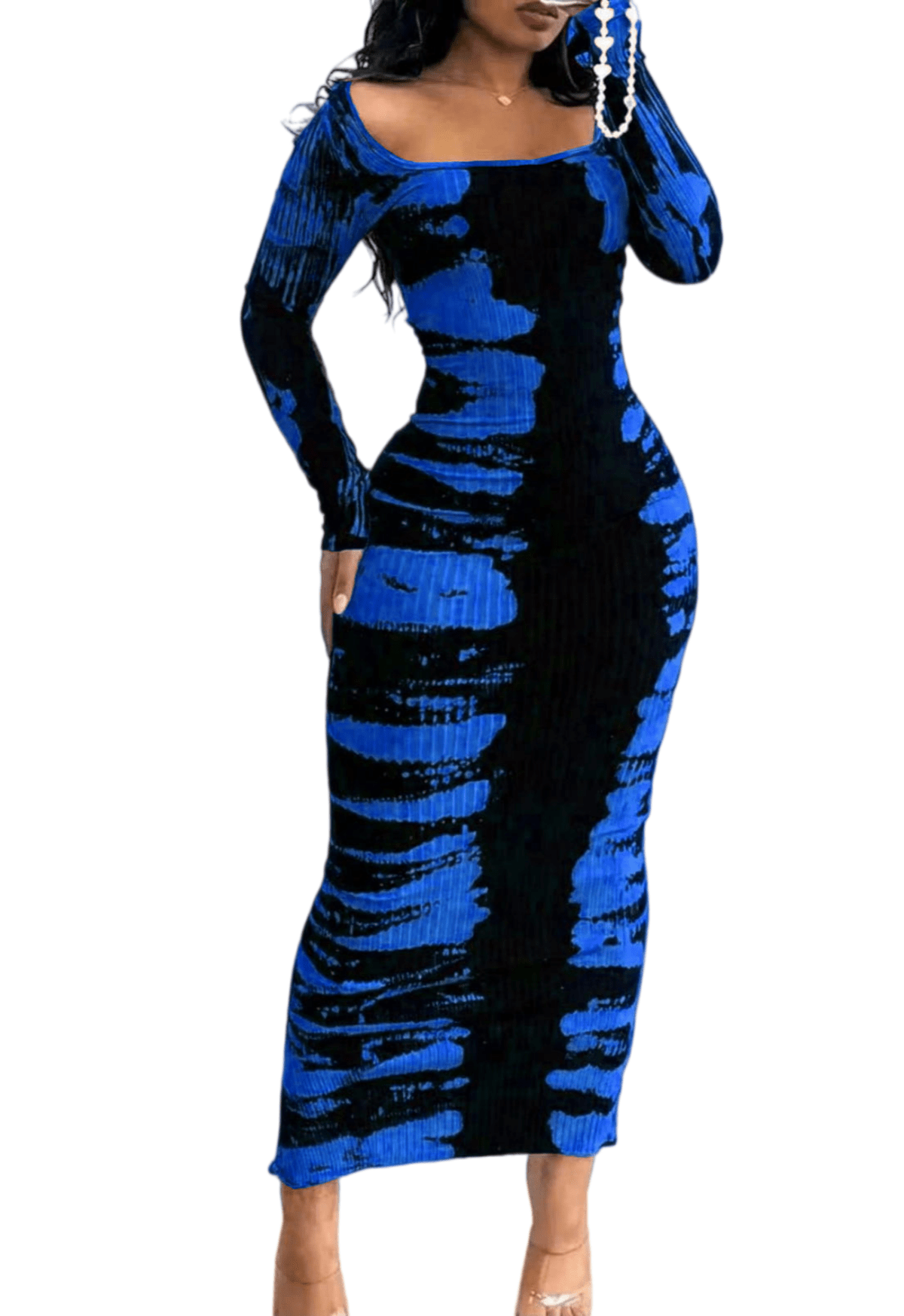 Chic YC Women's Ribbed Tie Dye Bodycon Maxi Dress Square Neck Long Sle – Zulily