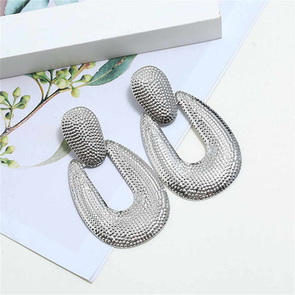 Silvertone Studded Open Oval Drop Earrings