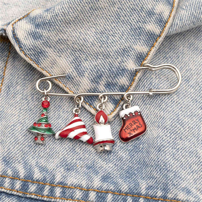 Cubic Zirconia & Silvertone Christmas Charm Brooch