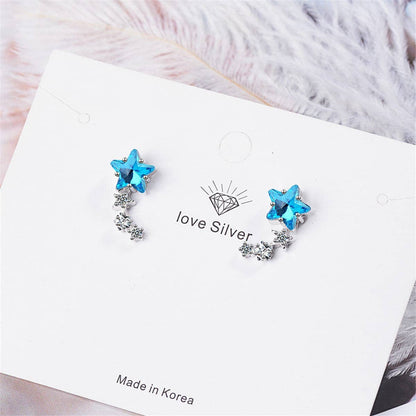 Blue Crystal & Cubic Zirconia Star Link Ear Climbers
