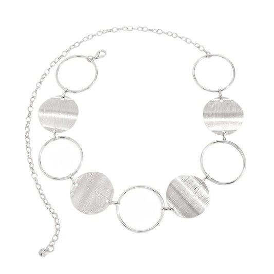 Silvertone Textured & Open Circular Charm Waist Chain