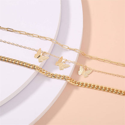 Goldtone Butterfly Station Bracelet Set