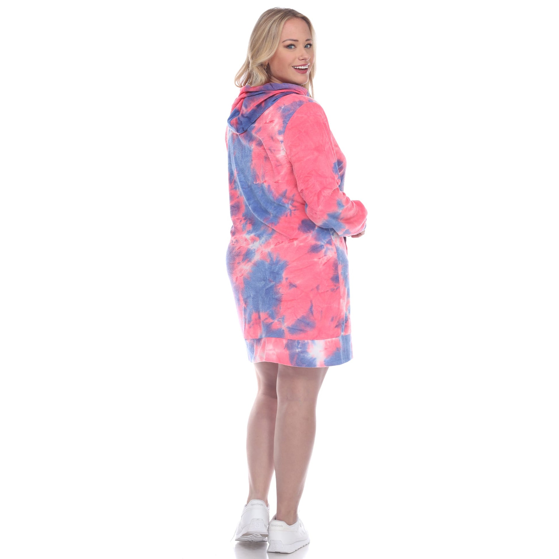 tie dye long sleeve sweatshirt dress Women's Plus Size Hoodie Tie Dye Sweatshirt Dress Pink 3X