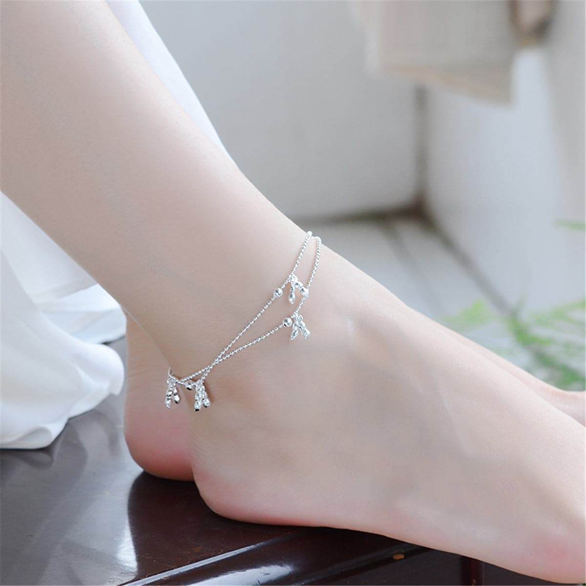Silvertone Peanut Charm Anklet