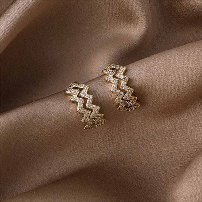 Cubic Zirconia & Goldtone Wave Ear Cuffs