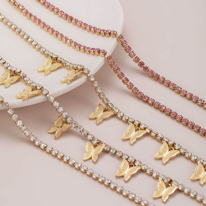 Cubic Zirconia & Goldtone Butterfly Layered Station Necklace