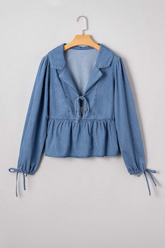 Threaded Pear Emmy Sleeve Tied Peplum Top