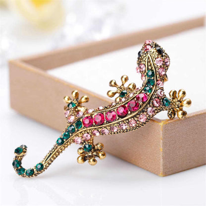 Green & Red Cubic Zirconia Gecco Brooch