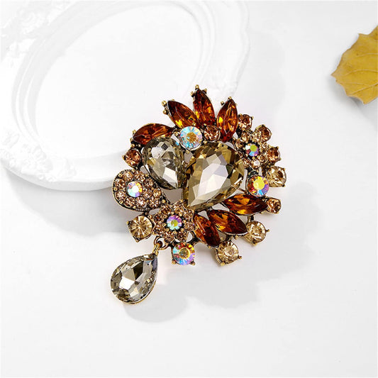 Yellow Crystal & Cubic Zirconia Botany Brooch