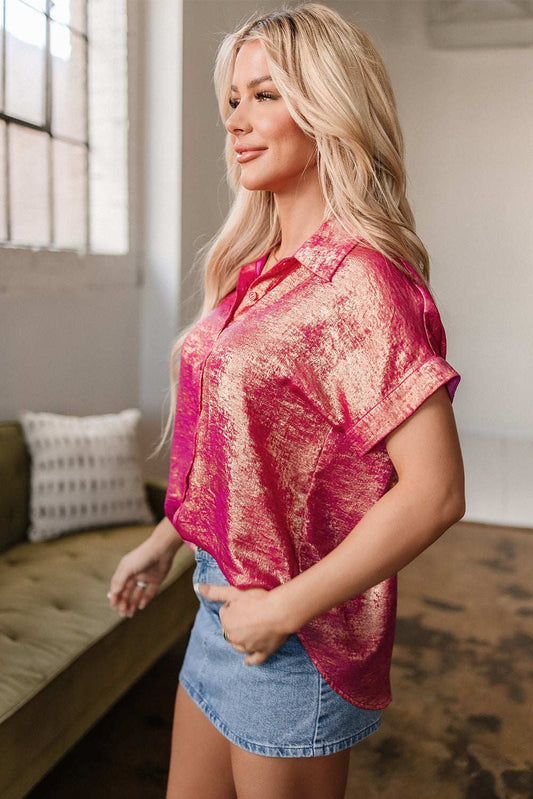 Threaded Pear Amoura Metallic Sheen Buttoned Top