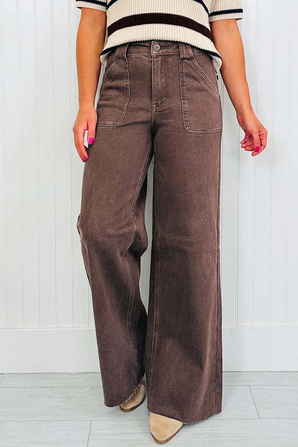 Elora Washed Patch Loose Jeans - Dark Brown / 6