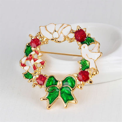 Red & Goldtone Floral Bow Wreath Brooch