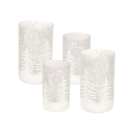 Melrose International Frosted Votive Candle Holder with Snowy Forest (Set of 4)