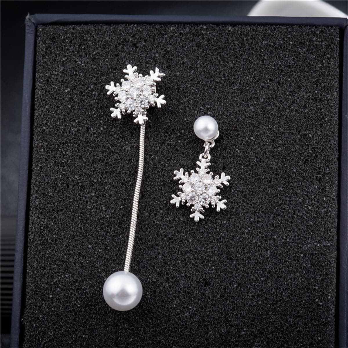 Cubic Zirconia & Pearl Silvertone Snowflake Drop Earrings