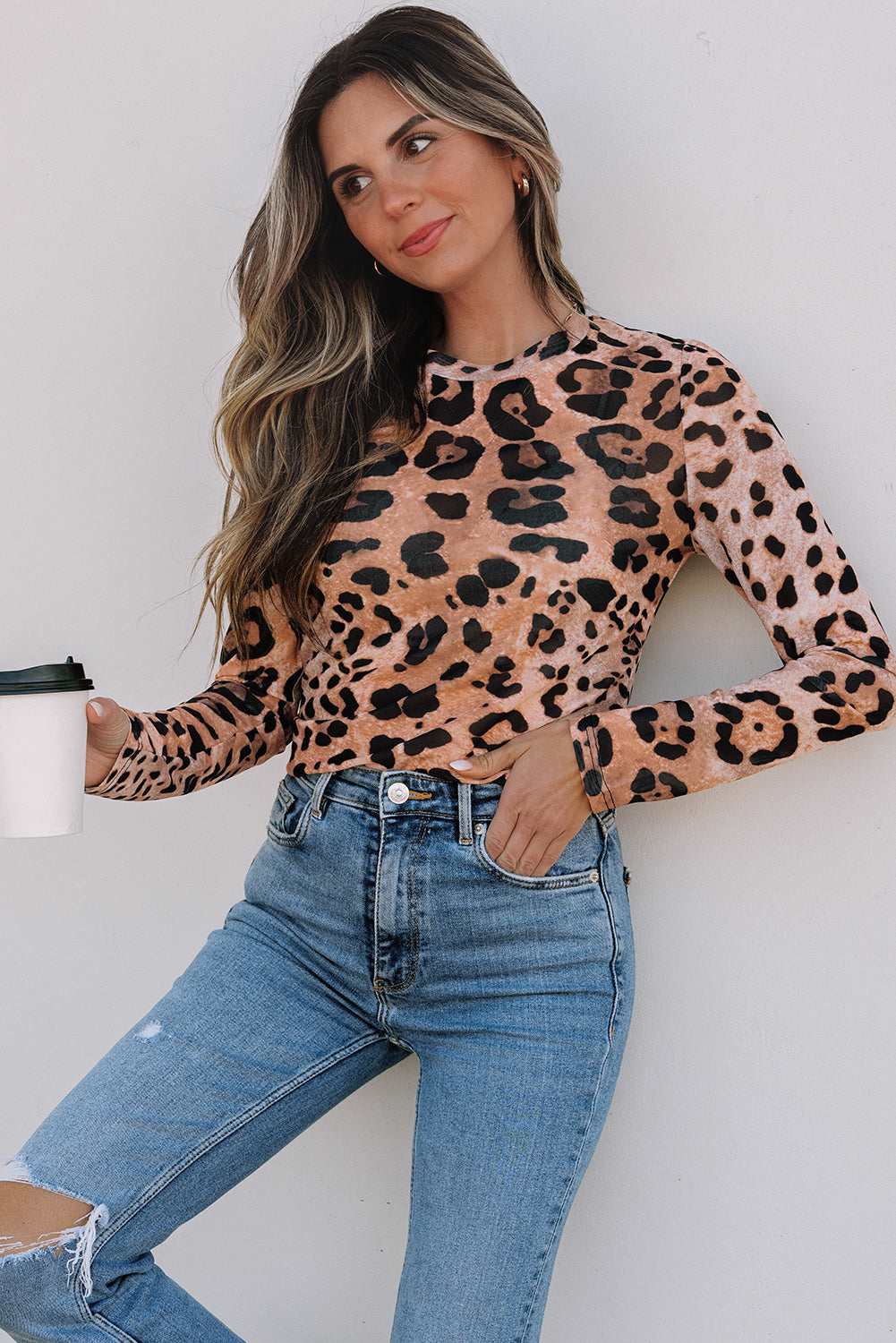 Veronica Sleeve Slim Top Long Sleeve Top - Brown / L - 12/14