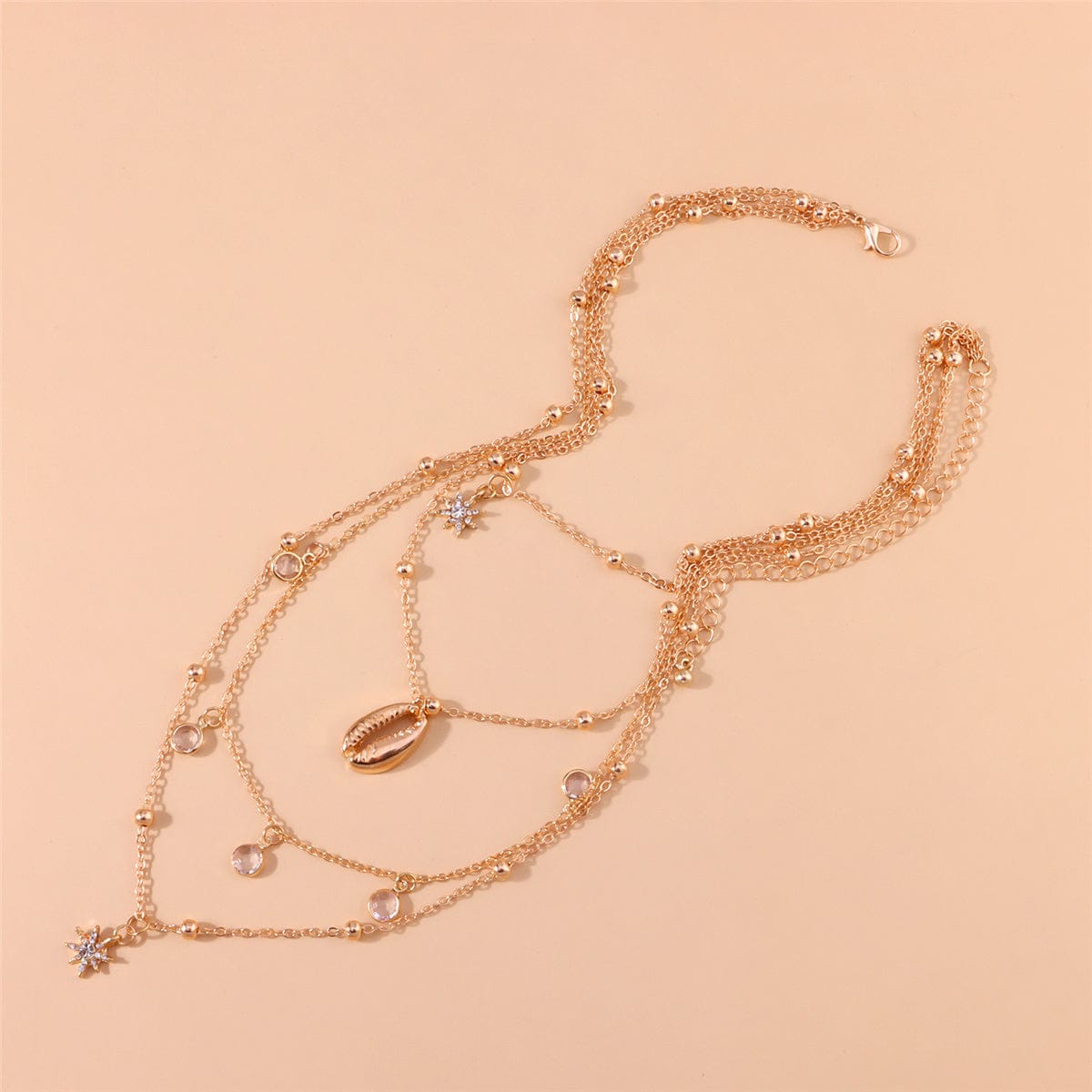 Cubic Zirconia & Goldtone Heart Shell Layered Pendant Necklace