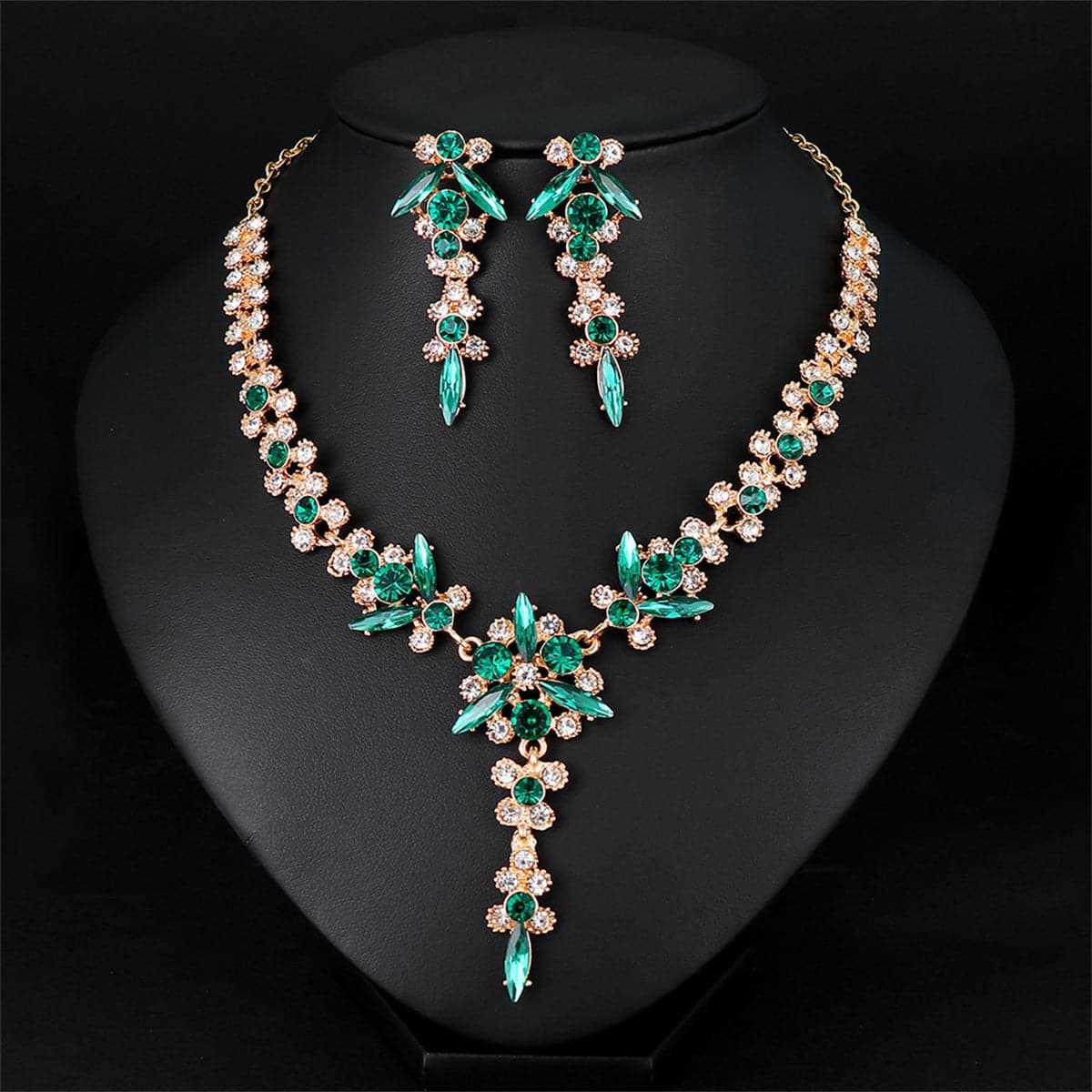 Green Crystal & Cubic Zirconia Lariat Necklace Set