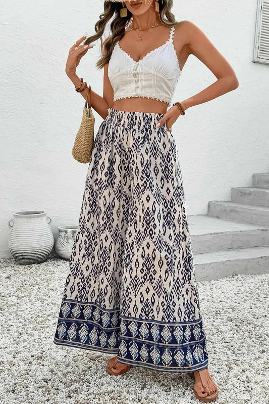 Threaded Pear Giovanna Boho Pattern High Waist Wide Leg Loose Pants