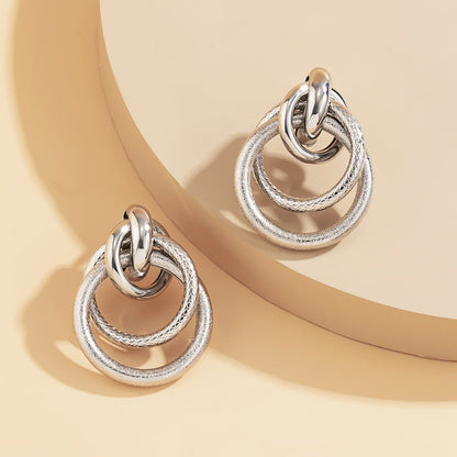 Silvertone Layered Circles Drop Earrings