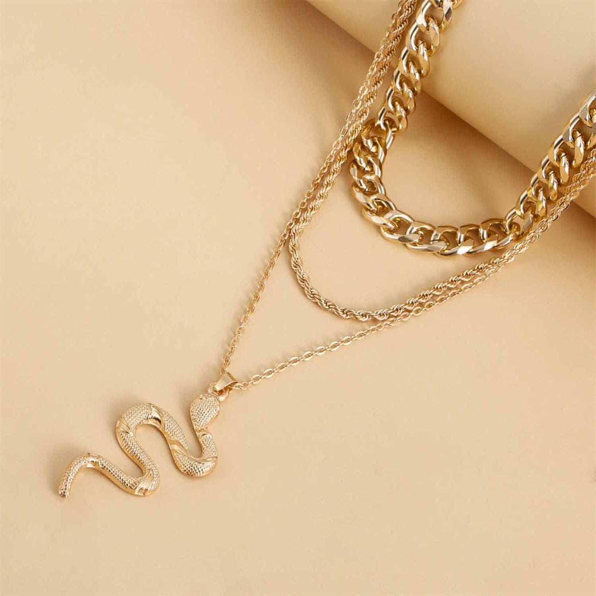 Goldtone Layered Snake Pendant Necklace