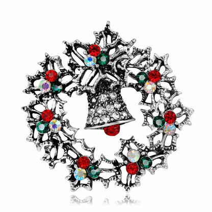 Cubic Zirconia & Silvertone Bell Wreath Brooch