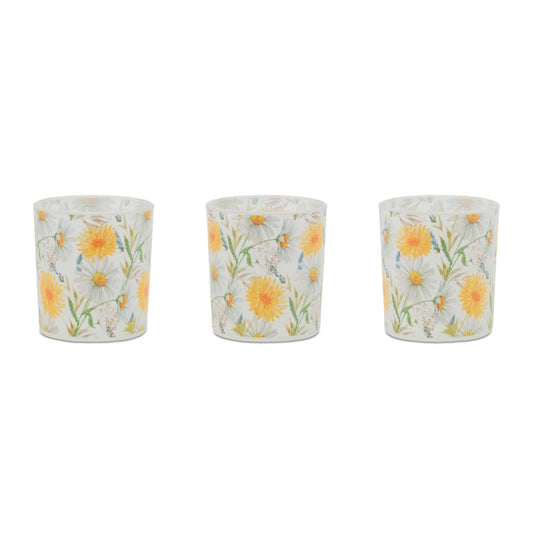 Melrose International Floral Print Votive Candle Holder (Set of 3)