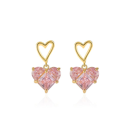 Crystal & Goldtone Openwork Heart Drop Earrings