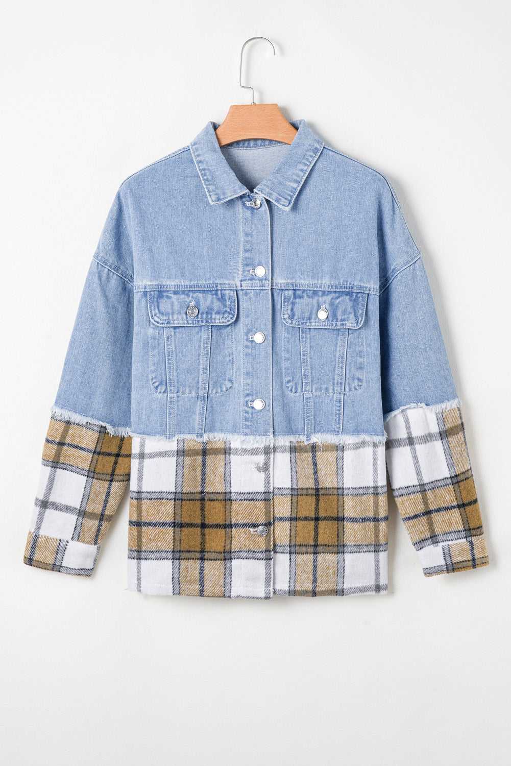 Sofia Plaid Patchwork Oversized Jacket - Khaki / M - 8/10