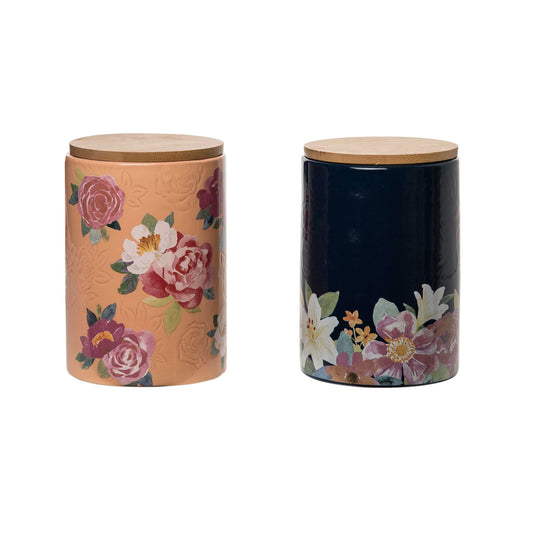 Dolomite 6.25 in Multicolor Spring Floral Canister Set of 2 Decorative Containers for Home Decor