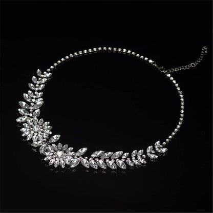 Crystal & Silvertone Marquise Flower Statement Necklace